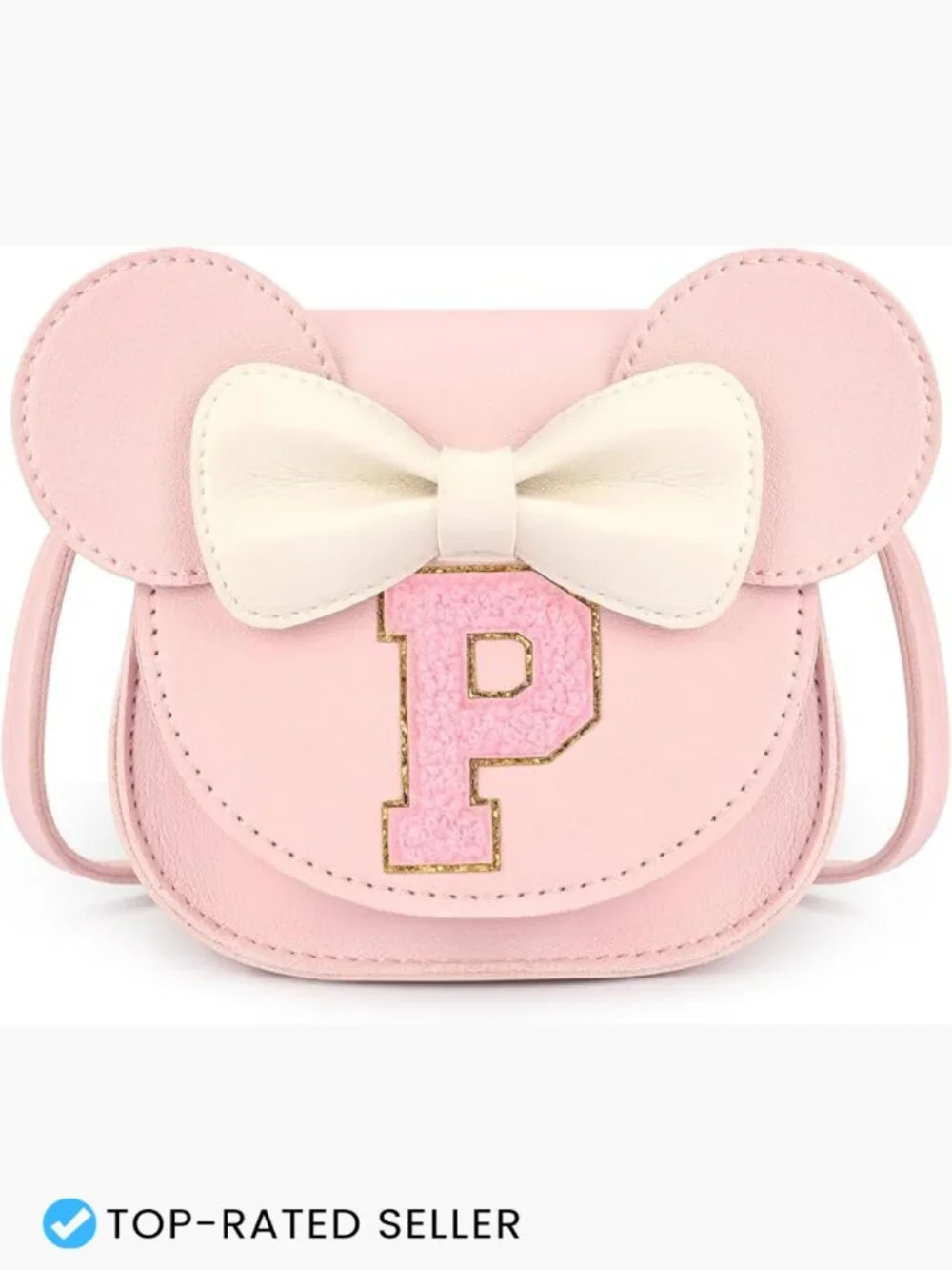 Personalized Toddler Purse with Letter Patch, Faux Leather, Adjustable Strap,